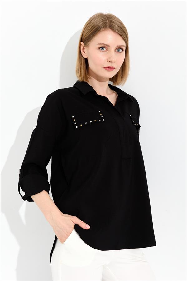 Женская блуза поло с карманом черная