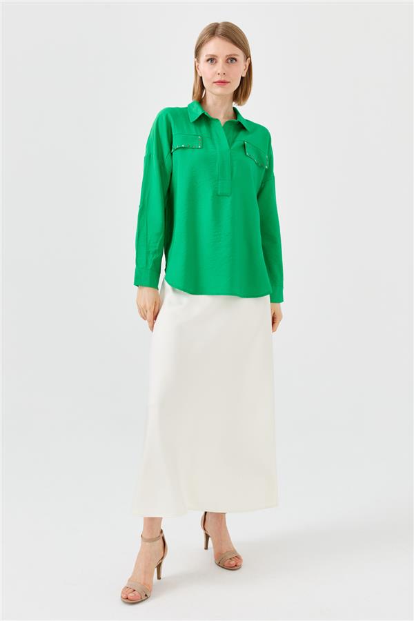 Женская блуза поло с карманом зеленая