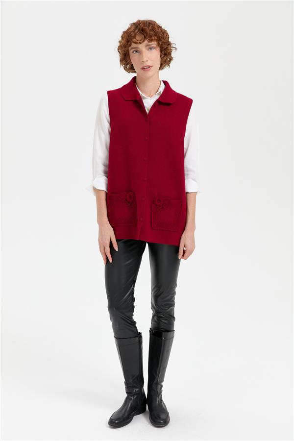 Kadın Polo Yaka Düğmeli Kısa Yün Yelek V.Çürüğü