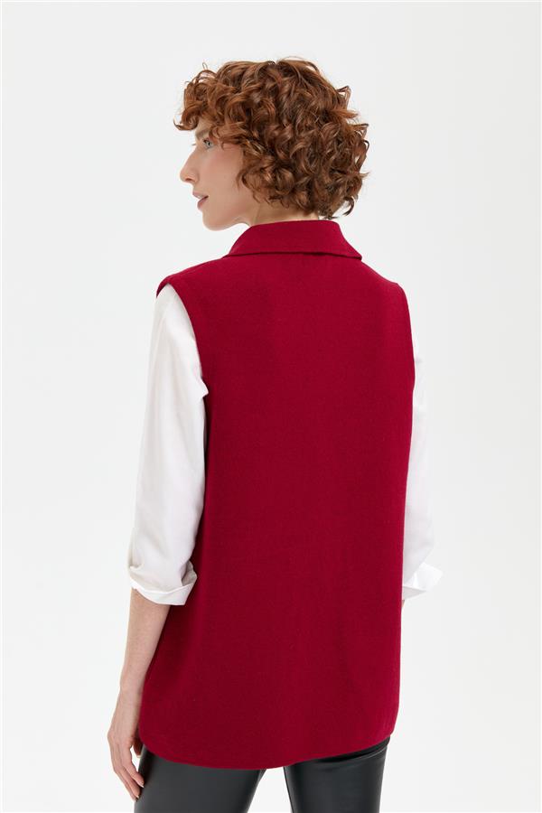Kadın Polo Yaka Düğmeli Kısa Yün Yelek V.Çürüğü
