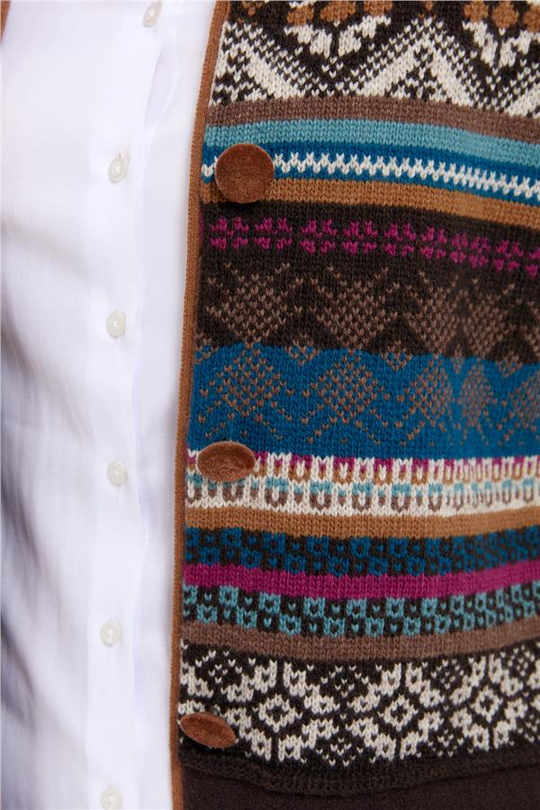 Kadın Polo Yaka Eteği Keçeli Araboy Yün Kaban K.Kahve