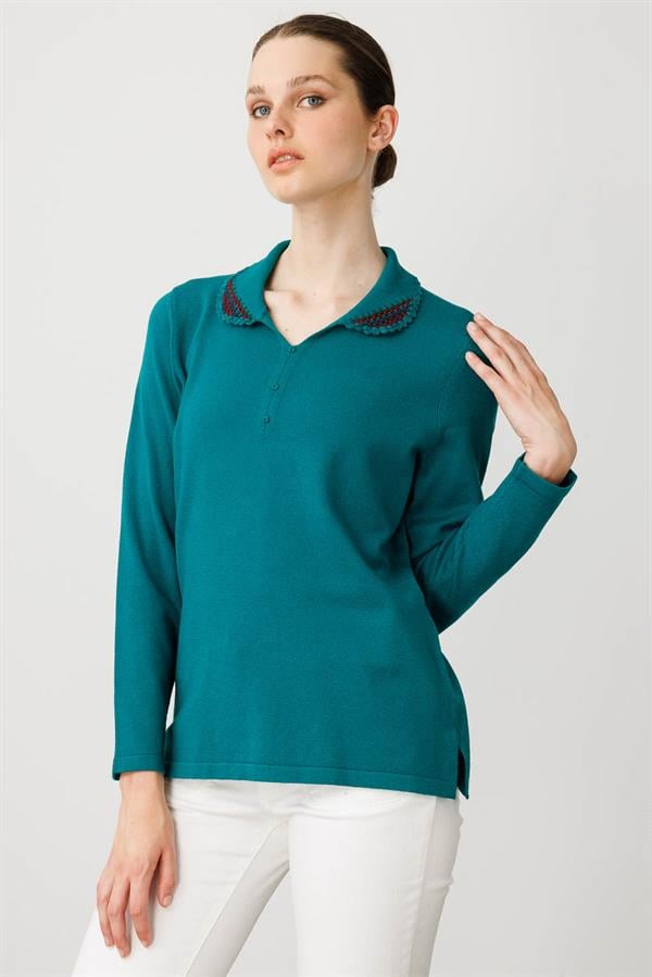 Kadın Polo Yaka Likralı Pamuklu Bluz A.Ö.Başı