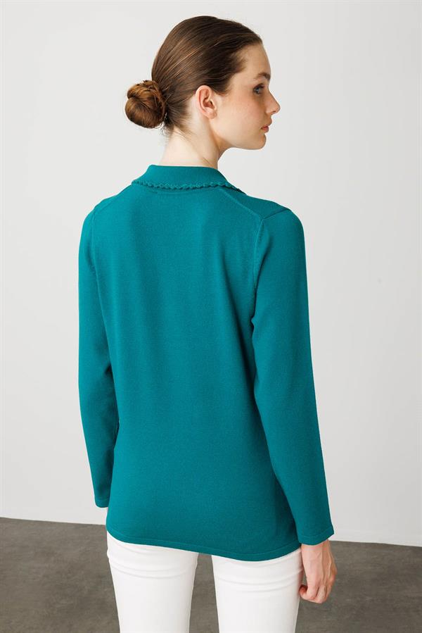 Kadın Polo Yaka Likralı Pamuklu Bluz A.Ö.Başı