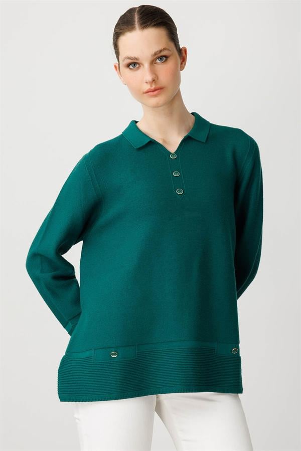 Kadın Polo Yaka Sahte Cepli Kazak Ö.Başı