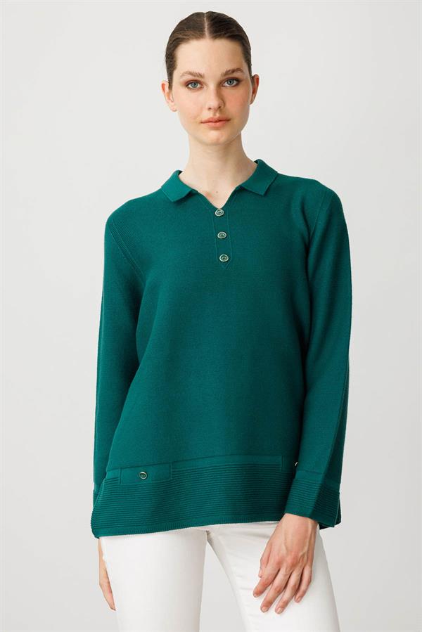 Kadın Polo Yaka Sahte Cepli Kazak Ö.Başı