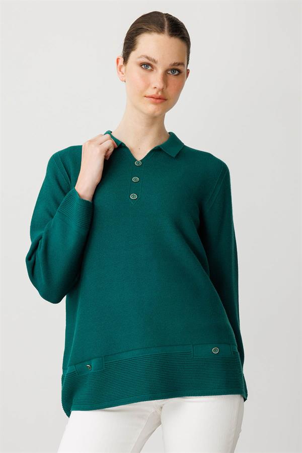 Kadın Polo Yaka Sahte Cepli Kazak Ö.Başı