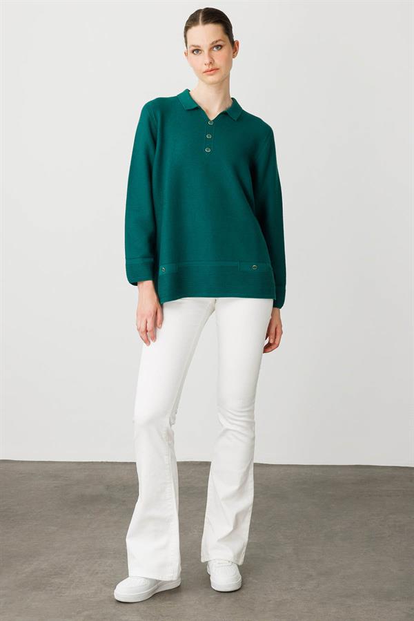 Kadın Polo Yaka Sahte Cepli Kazak Ö.Başı