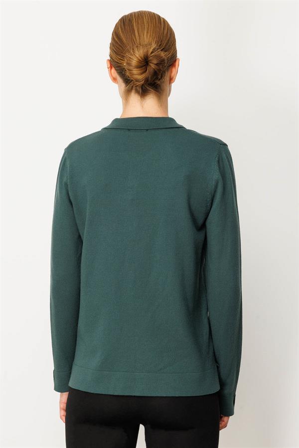 Kadın Polo Yaka Yakası ve Kolu Düğmeli Bluz Yeşil