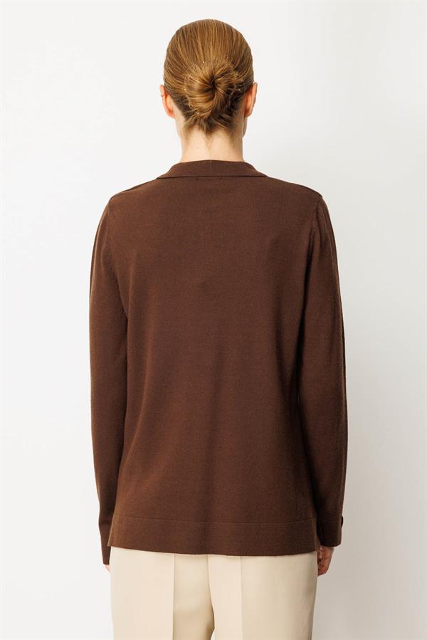 Kadın Polo Yaka Yakası ve Kolu Düğmeli Bluz M.Kahve