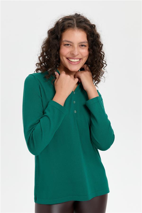 Kadın Polo Yaka Yanı Yırtmaçlı Kazak Ö.Başı