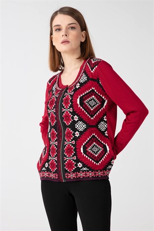Женский кардиган с узором красный