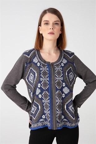 Женский кардиган с узоромсерый