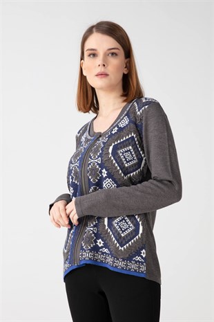 Женский кардиган с узоромсерый