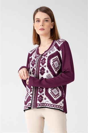 Женский кардиган с узором цвета сливы