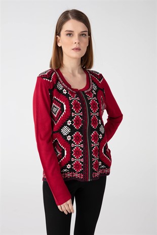 Женский кардиган с узором красный