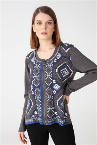 Женский кардиган с узоромсерый