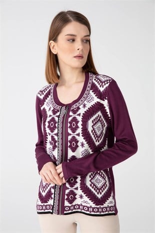 Женский кардиган с узором цвета сливы