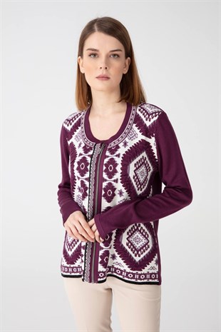 Женский кардиган с узором цвета сливы