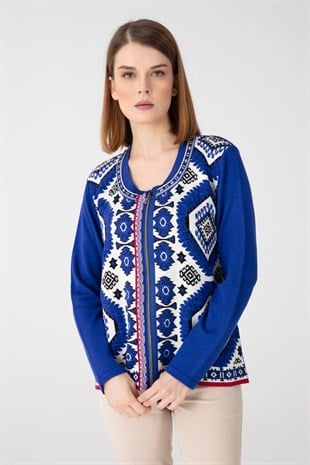 Женский кардиган с узором темно-синий