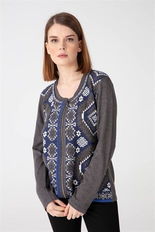 Женский кардиган с узоромсерый