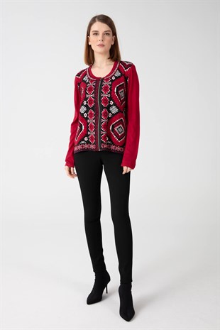 Женский кардиган с узором красный