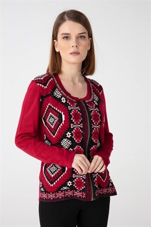 Женский кардиган с узором красный