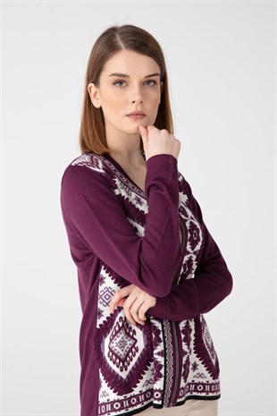 Женский кардиган с узором цвета сливы
