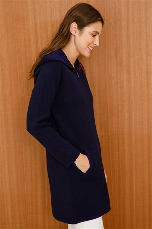 Женский шерстяной кружевной длинный кардиган пепельный темно-синий