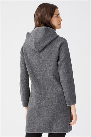 Женский шерстяной кружевной длинный кардиган серый