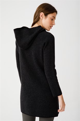 Женский шерстяной кружевной длинный кардиган черный