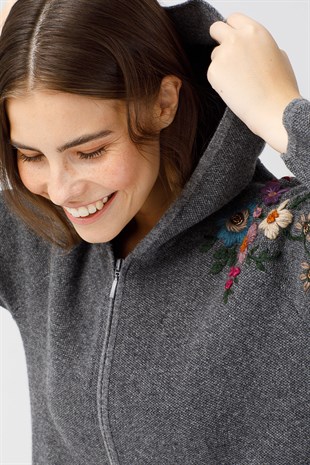 Женский шерстяной кружевной длинный кардиган серый