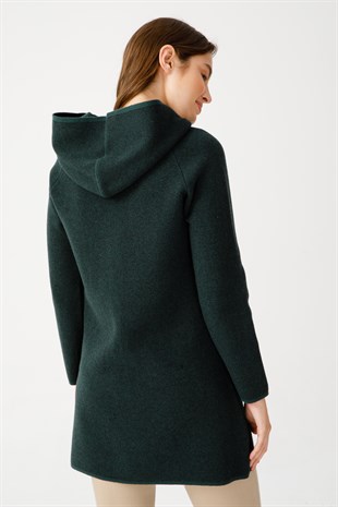 Женский шерстяной кружевной длинный кардиган зеленый