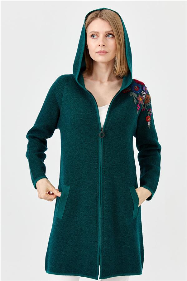 Womens Wool Lacemaking Long Cardigan Ö.Green