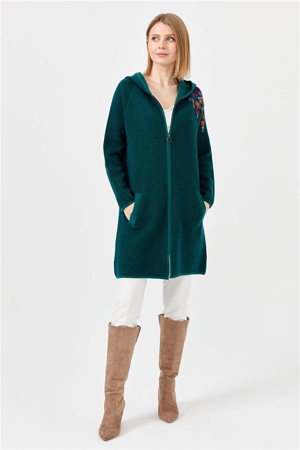 Womens Wool Lacemaking Long Cardigan Ö.Green