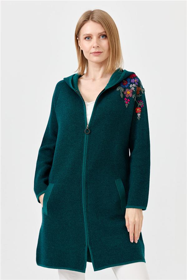 Womens Wool Lacemaking Long Cardigan Ö.Green