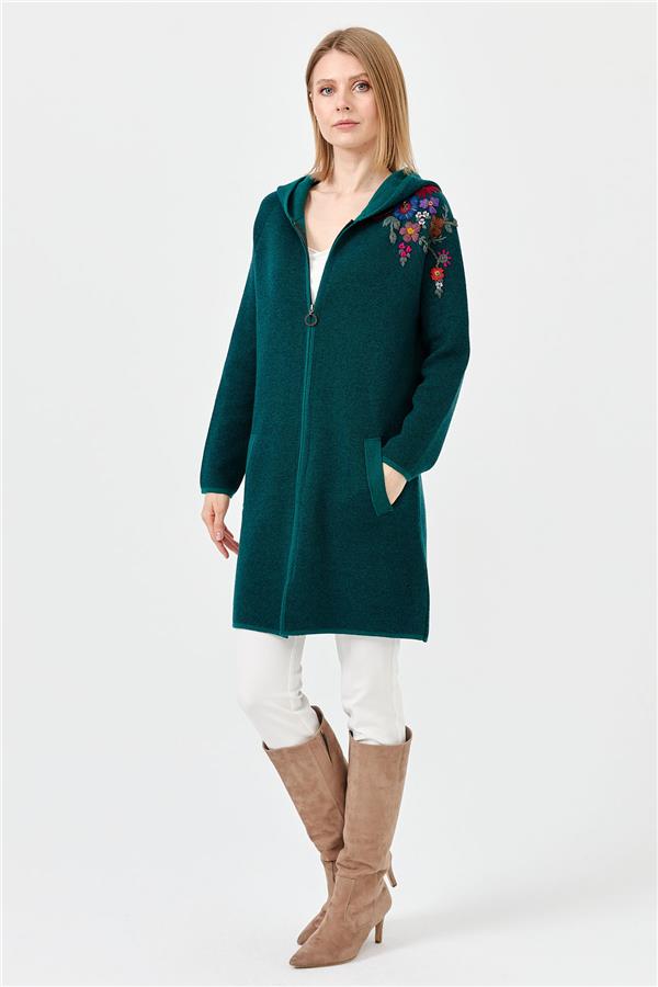Womens Wool Lacemaking Long Cardigan Ö.Green