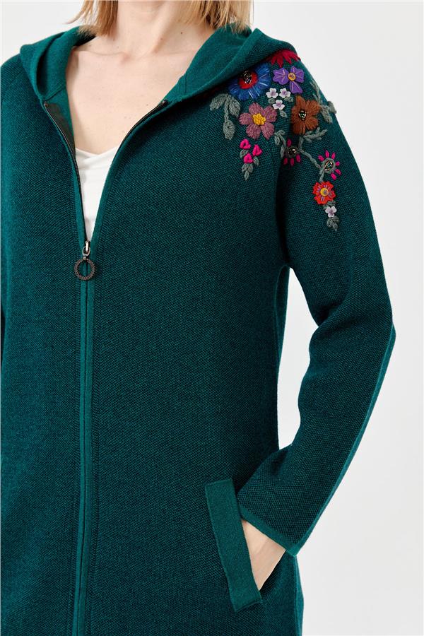 Womens Wool Lacemaking Long Cardigan Ö.Green