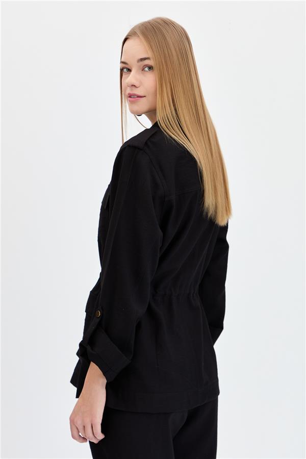 Женская льняная куртка модели сафари, черная