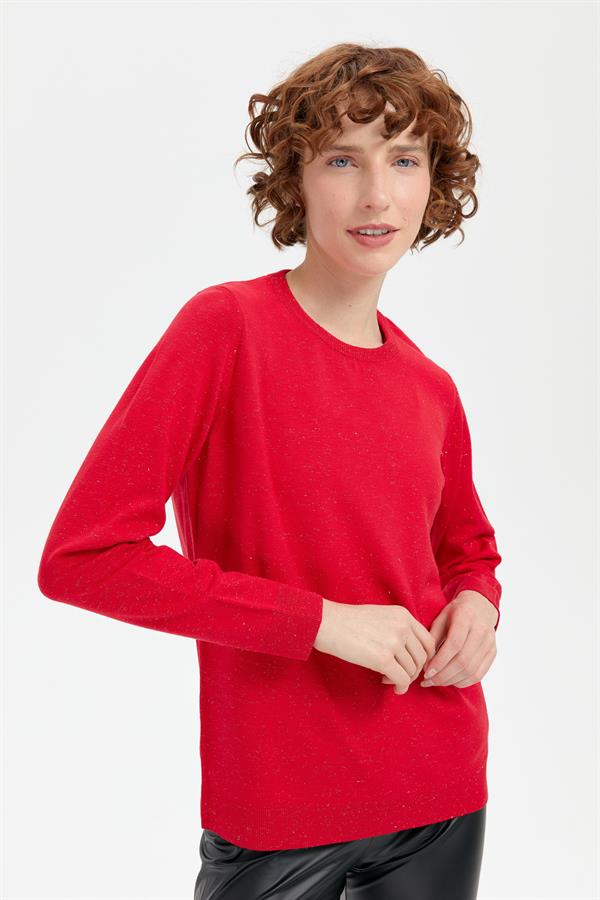 Kadın Sıfır Yaka Angelina Basic Kazak A.Kırmızı