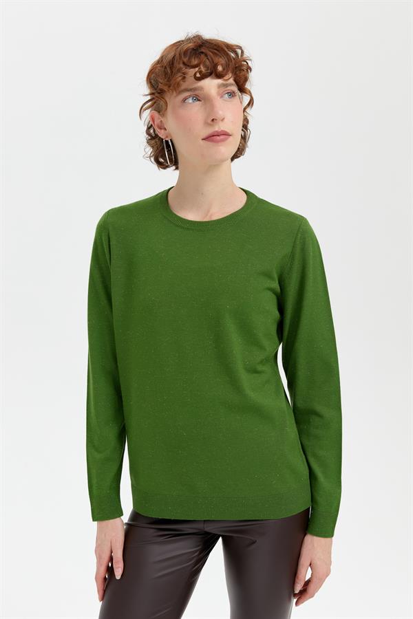 Kadın Sıfır Yaka Angelina Basic Kazak K.Yosun