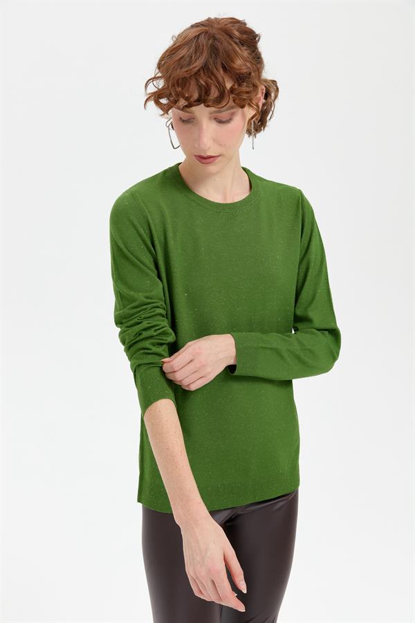 Kadın Sıfır Yaka Angelina Basic Kazak K.Yosun