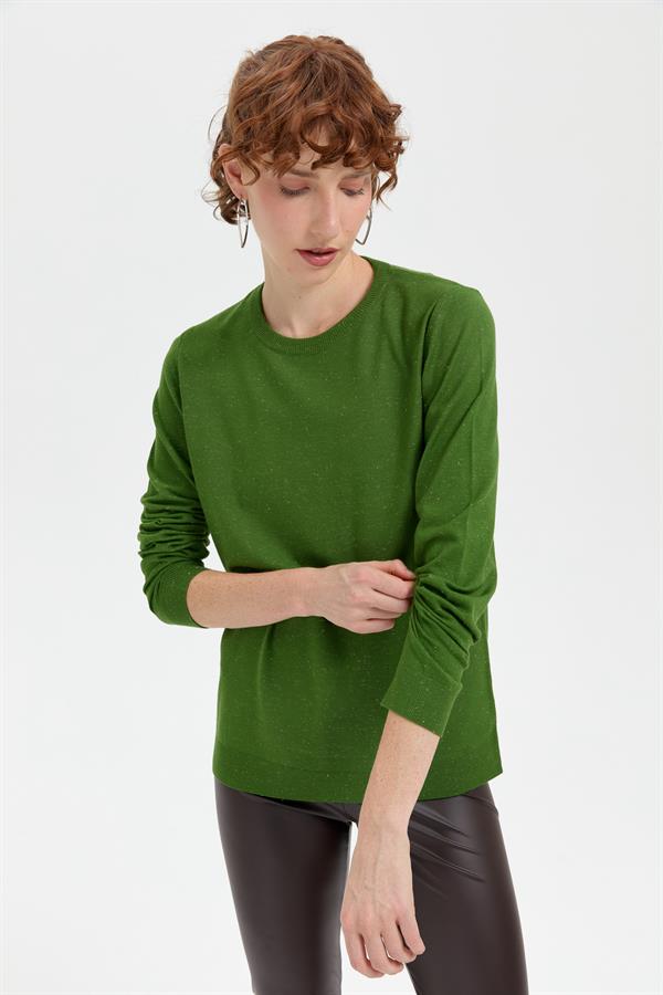 Kadın Sıfır Yaka Angelina Basic Kazak K.Yosun