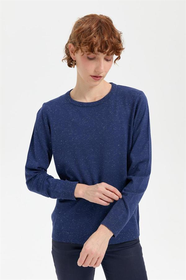 Kadın Sıfır Yaka Angelina Basic Kazak İndigo