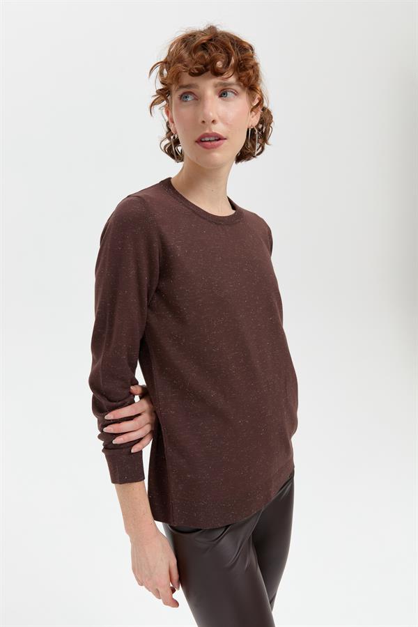 Kadın Sıfır Yaka Angelina Basic Kazak Kahve