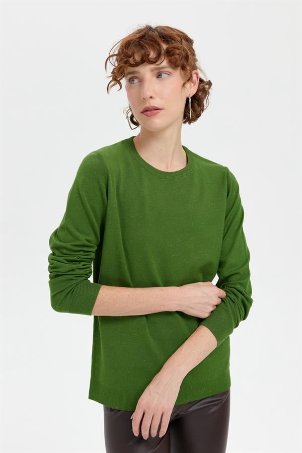 Kadın Sıfır Yaka Angelina Basic Kazak K.Yosun