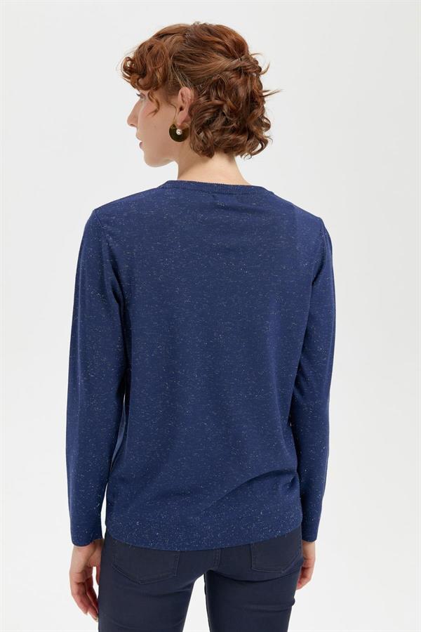 Kadın Sıfır Yaka Angelina Basic Kazak İndigo