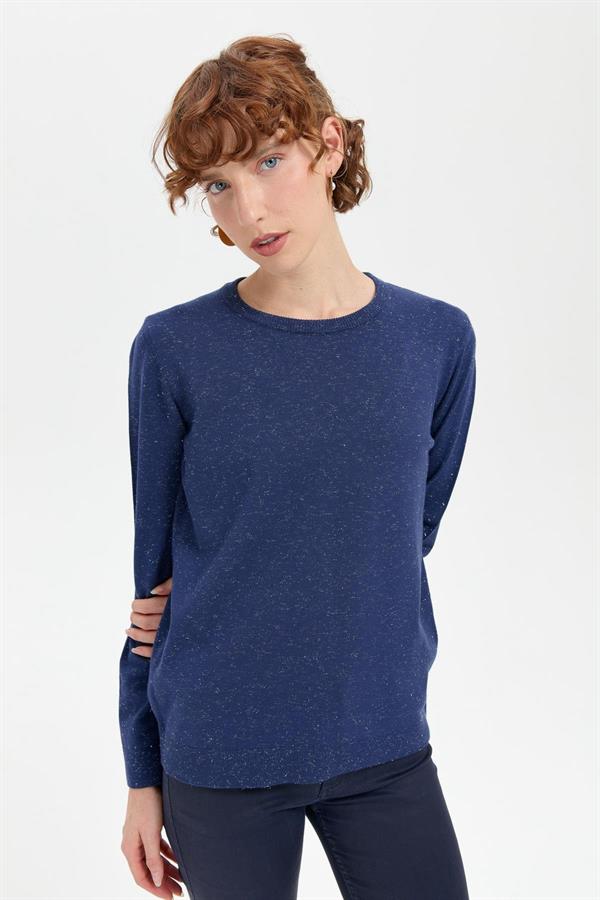 Kadın Sıfır Yaka Angelina Basic Kazak İndigo