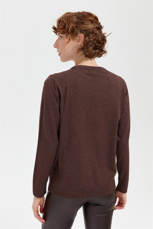 Kadın Sıfır Yaka Angelina Basic Kazak Kahve