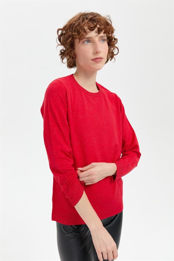 Kadın Sıfır Yaka Angelina Basic Kazak A.Kırmızı