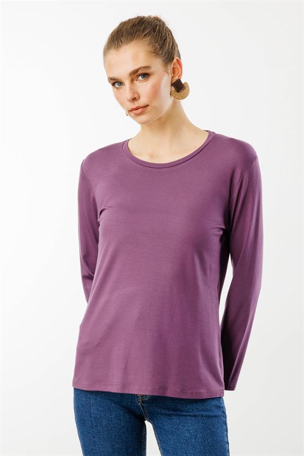 Kadın Sıfır Yaka Basic Penye Bluz Lila